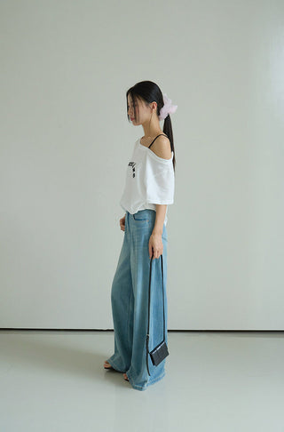 one-shoulder print Top