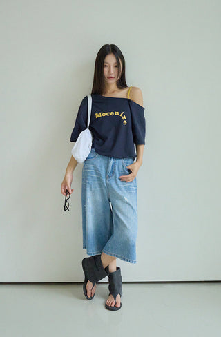 one-shoulder print Top