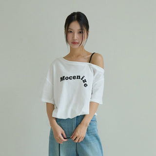 one-shoulder print Top