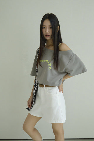 one-shoulder print Top