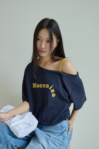 one-shoulder print Top