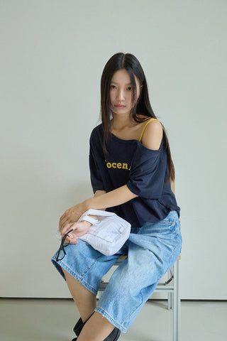 one-shoulder print Top