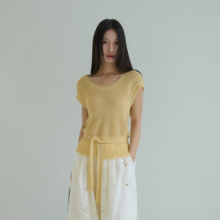 linen lace-up top