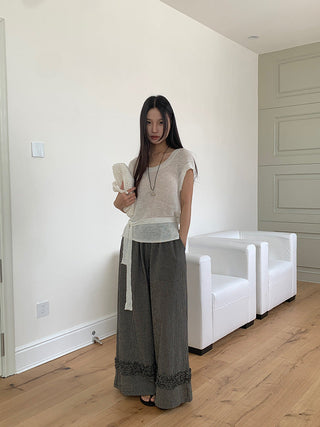 linen lace-up top