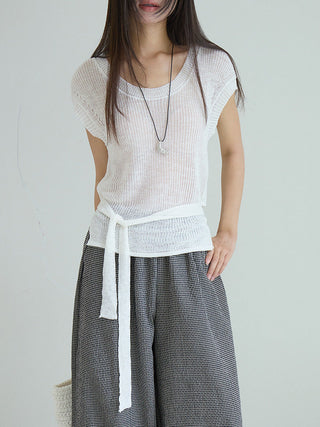 linen lace-up top