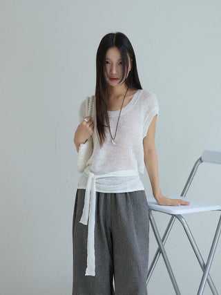 linen lace-up top