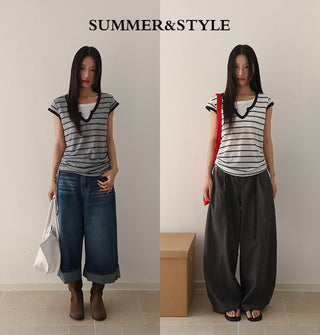 drawstring striped top