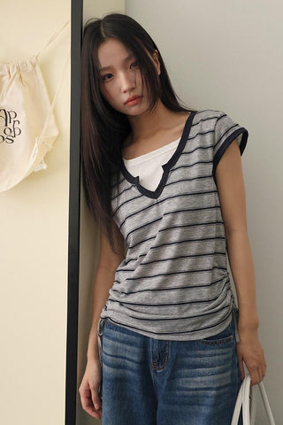 drawstring striped top