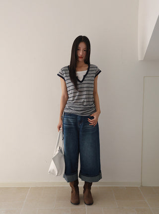 drawstring striped top