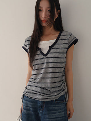 drawstring striped top
