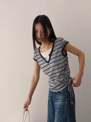 drawstring striped top
