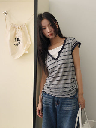 drawstring striped top