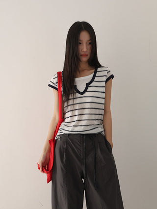 drawstring striped top