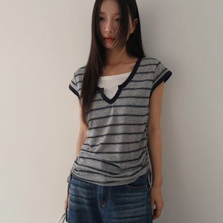 drawstring striped top
