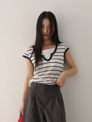 drawstring striped top