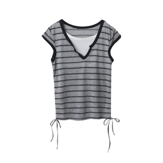drawstring striped top