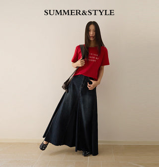 patchwork denim skirt