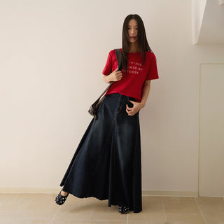 patchwork denim skirt