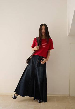 patchwork denim skirt