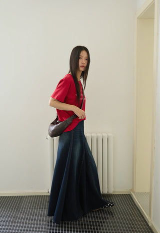 patchwork denim skirt