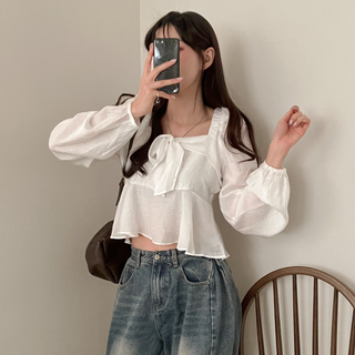 Square Collar Ruffled Shirt