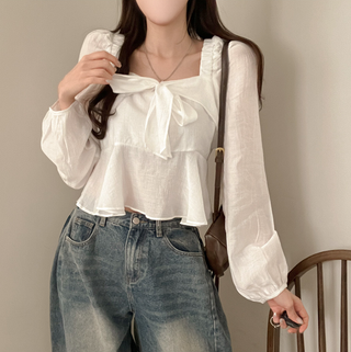 Square Collar Ruffled Shirt