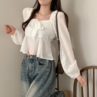 Square Collar Ruffled Shirt