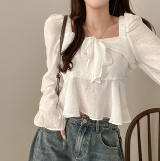 Square Collar Ruffled Shirt