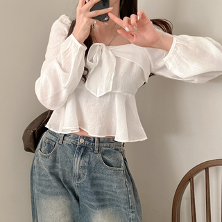 Square Collar Ruffled Shirt