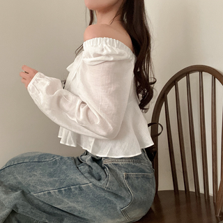 Square Collar Ruffled Shirt