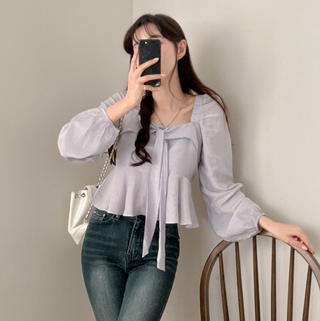 Square Collar Ruffled Shirt