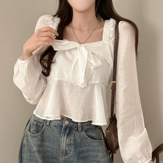 Square Collar Ruffled Shirt