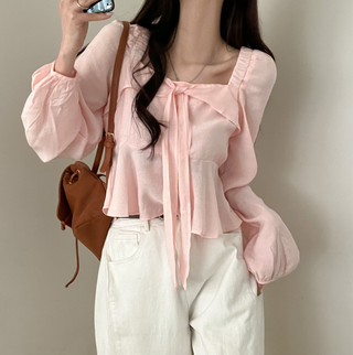 Square Collar Ruffled Shirt