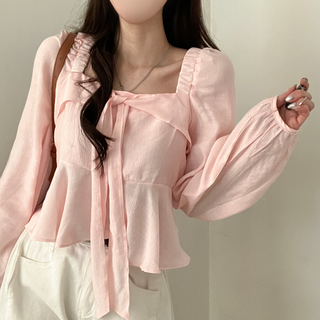 Square Collar Ruffled Shirt