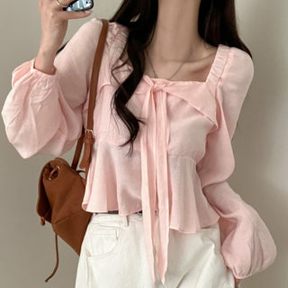 Square Collar Ruffled Shirt