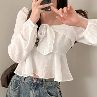 Square Collar Ruffled Shirt