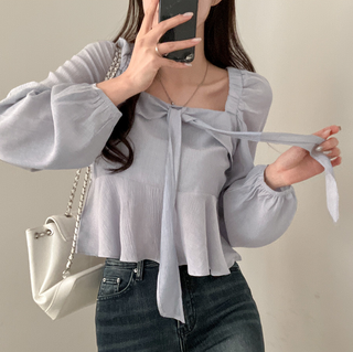Square Collar Ruffled Shirt
