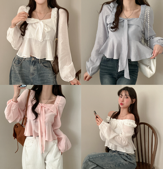 Square Collar Ruffled Shirt