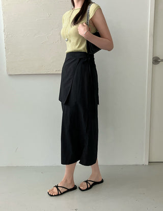 Wrap Apron Slit Skirt