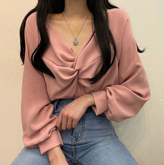 Twist V-Neck Lantern Sleeve