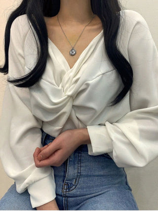 Twist V-Neck Lantern Sleeve
