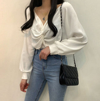 Twist V-Neck Lantern Sleeve