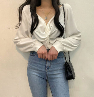 Twist V-Neck Lantern Sleeve