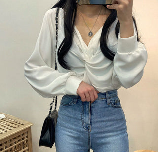 Twist V-Neck Lantern Sleeve