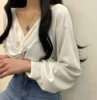Twist V-Neck Lantern Sleeve