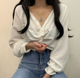 Twist V-Neck Lantern Sleeve