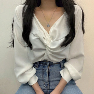 Twist V-Neck Lantern Sleeve
