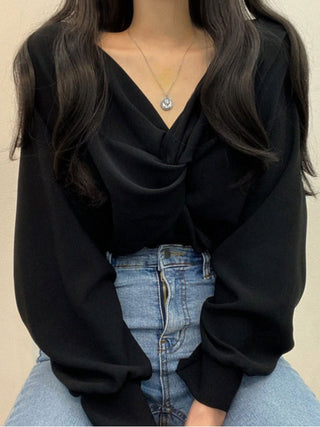 Twist V-Neck Lantern Sleeve