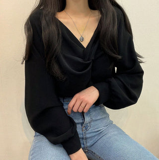 Twist V-Neck Lantern Sleeve