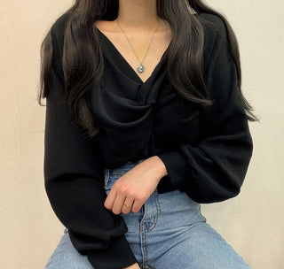 Twist V-Neck Lantern Sleeve